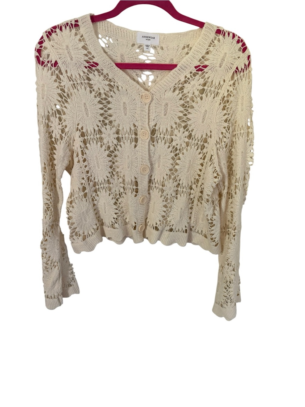 Anniewear Cream Crochet Short Cardigan Size Large